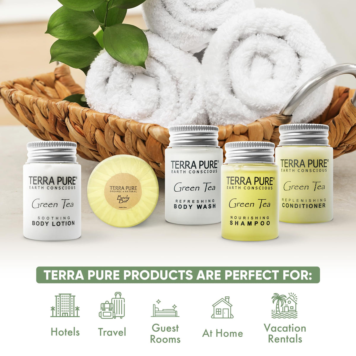 Terra Pure hotel conditioner 1oz bottle for guest rooms with premium feel
