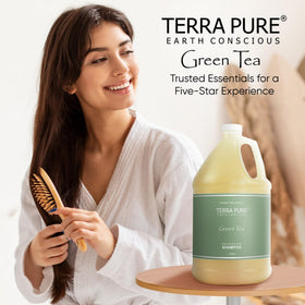 Terra Pure earth-conscious packaging signals sustainable hotel supplies.