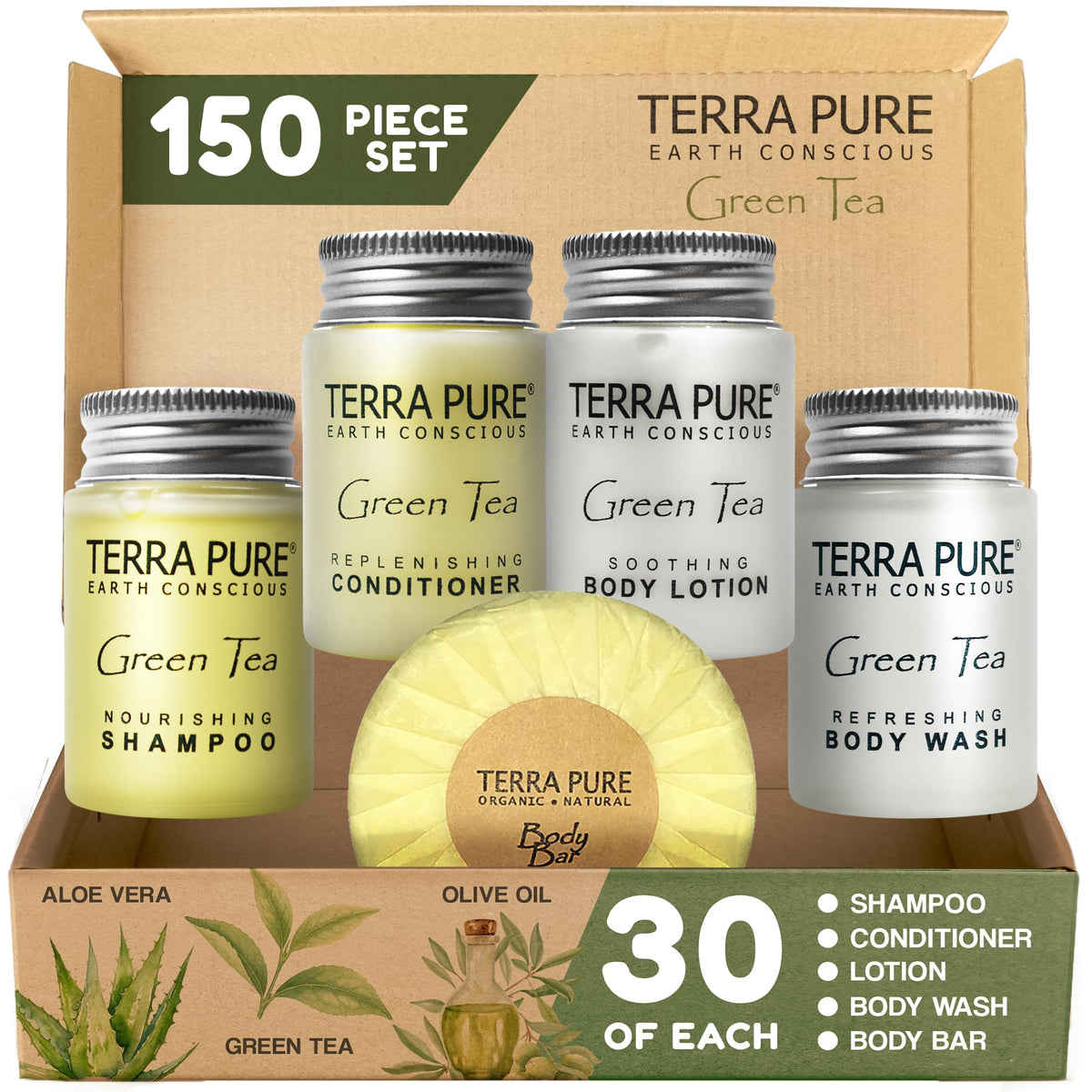 Terra Pure shampoo travel-size bottle offers premium guest-room hair care