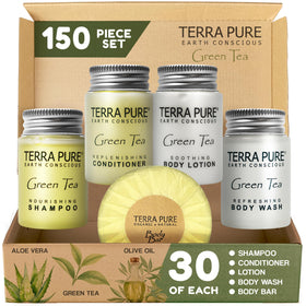 Terra Pure shampoo travel-size bottle offers premium guest-room hair care