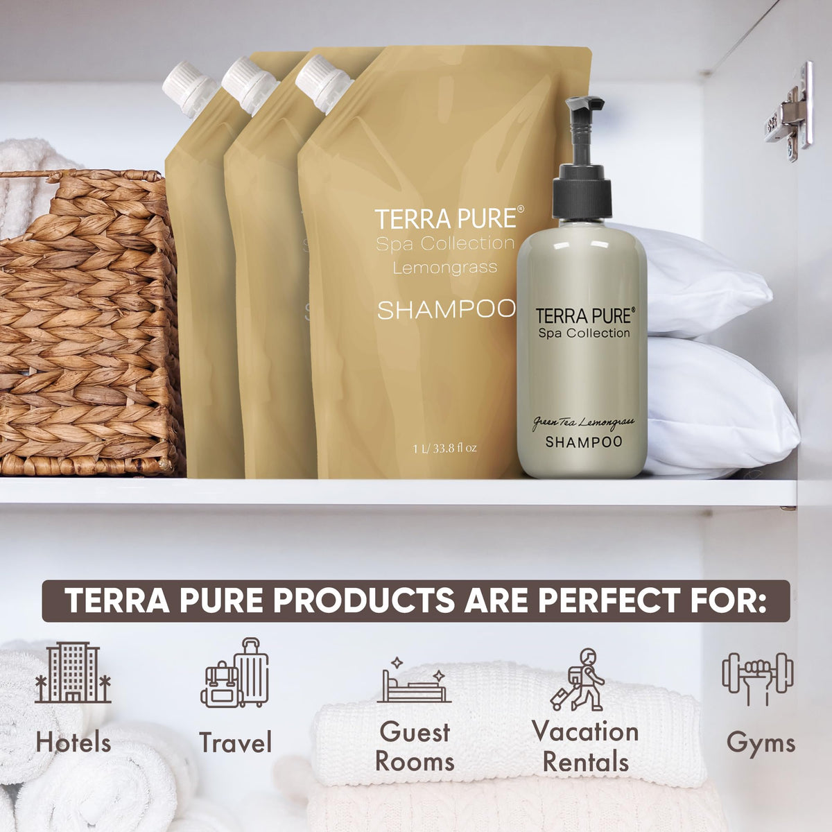 Terra Pure Spa 1L conditioner refill bottle supports easy restocking for busy properties