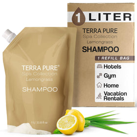 Terra Pure Green Tea Lemongrass shampoo refill for hotel dispensers, eco-friendly and convenient