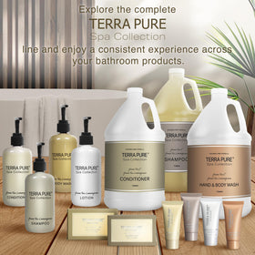 Terra Pure Spa eco-friendly packaging emphasizing sustainable hospitality supplies