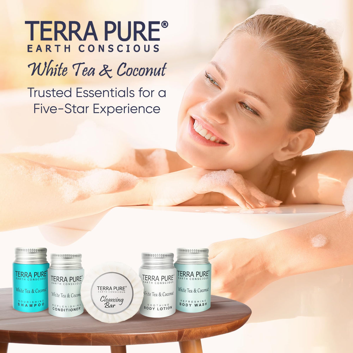 Terra Pure travel-size shampoo 1oz for hotels and rentals
