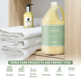 Terra Pure refill-compatible dispenser image shows seamless wall or stand-alone use.