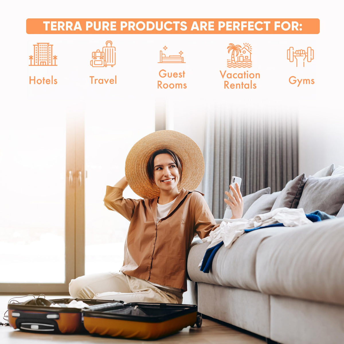 Terra Pure Wild Citrus shampoo bottle with inviting citrus scent for guest rooms