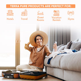 Terra Pure Wild Citrus shampoo bottle with inviting citrus scent for guest rooms