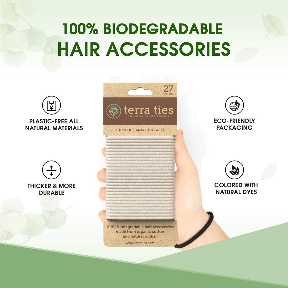 Terra Ties closeup shows organic cotton and natural rubber fibers