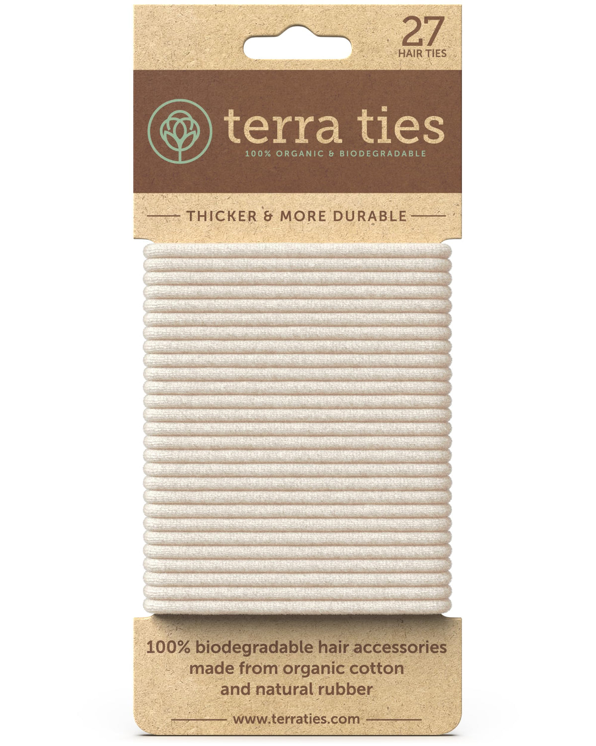 Terra Ties biodegradable hair tie securing a neat ponytail with gentle hold