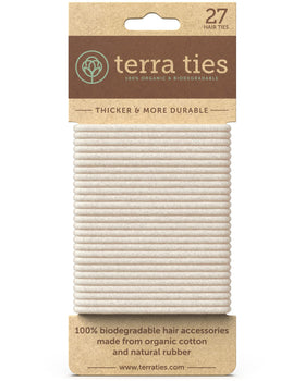 Terra Ties biodegradable hair tie securing a neat ponytail with gentle hold
