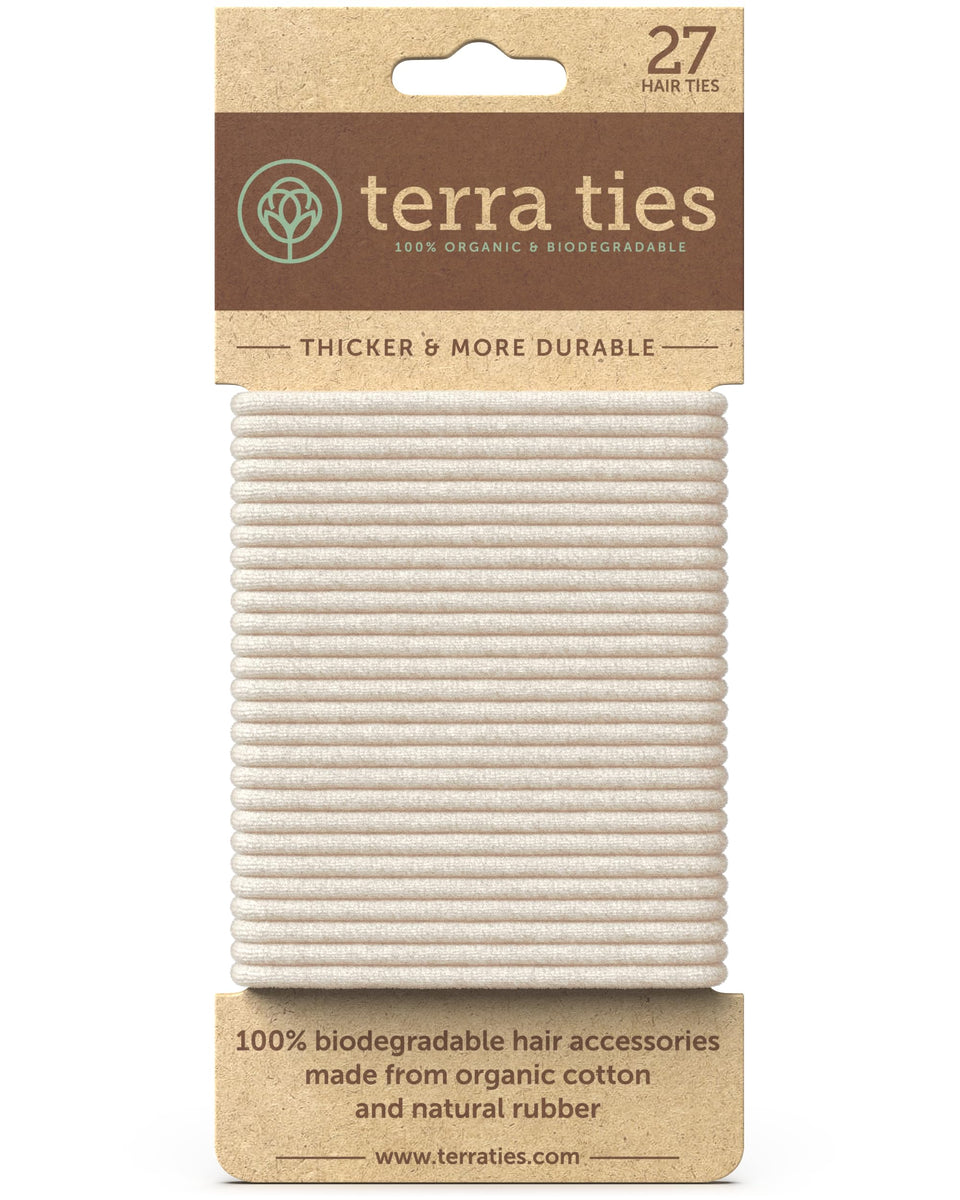 Terra Ties biodegradable hair tie securing a neat ponytail with gentle hold