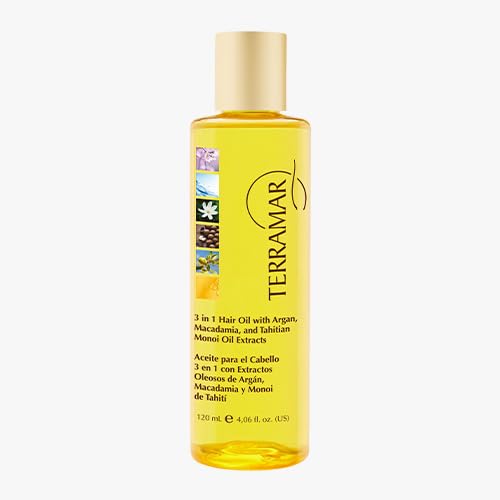Terramar 3-in-1 Hair Oil bottle pour showing light hydration