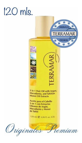 Terramar oil is applied to hands for even distribution through hair.