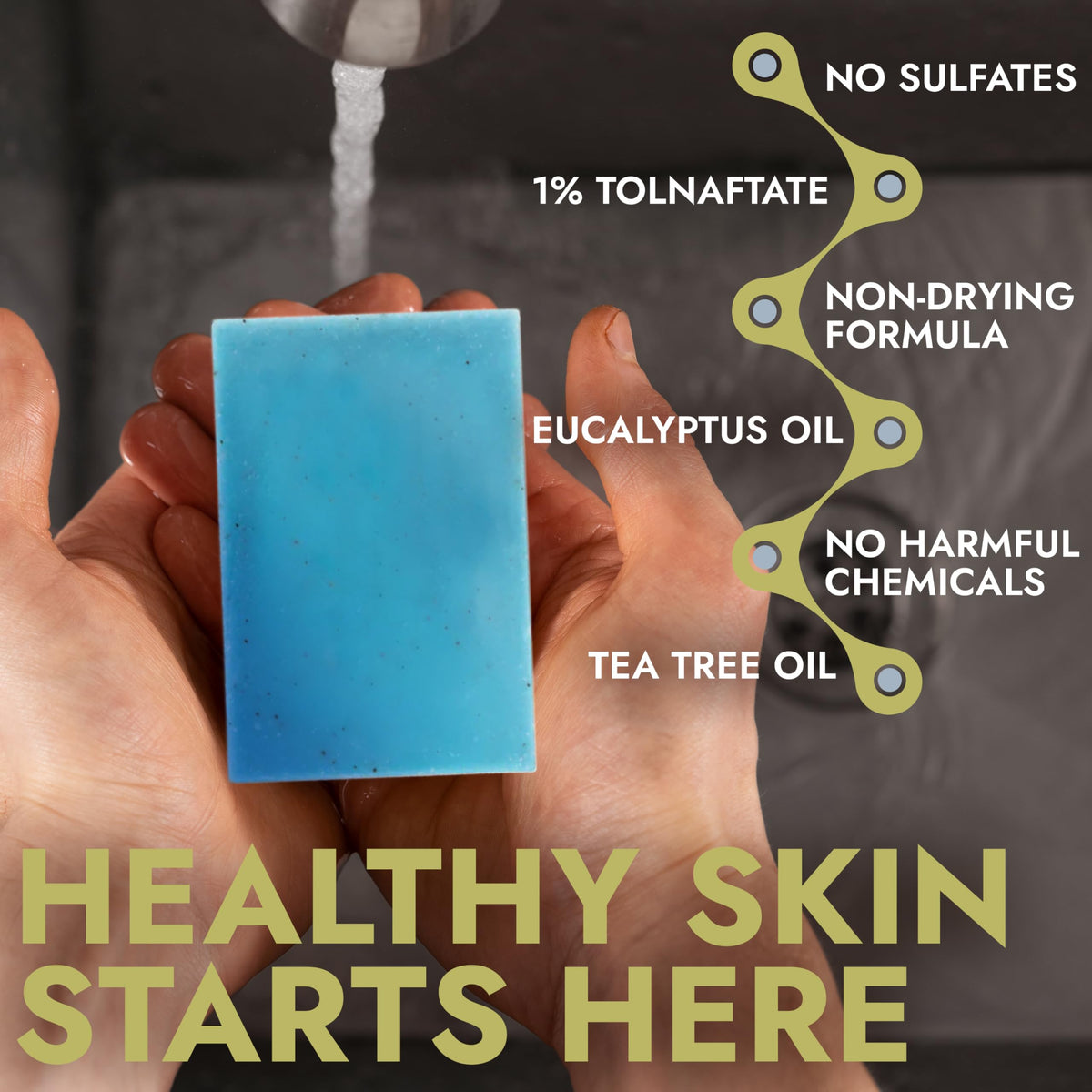 Terramed Just Think Comfort antifungal soap pumice beads exfoliate dead skin.