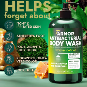 Terramed Just Think Comfort antibacterial body wash silicone scrubber enhances exfoliation and pore cleansing.
