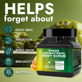 Terramed Just Think Comfort antibacterial scrub creamy lather highlights cleansing power for daily freshness.