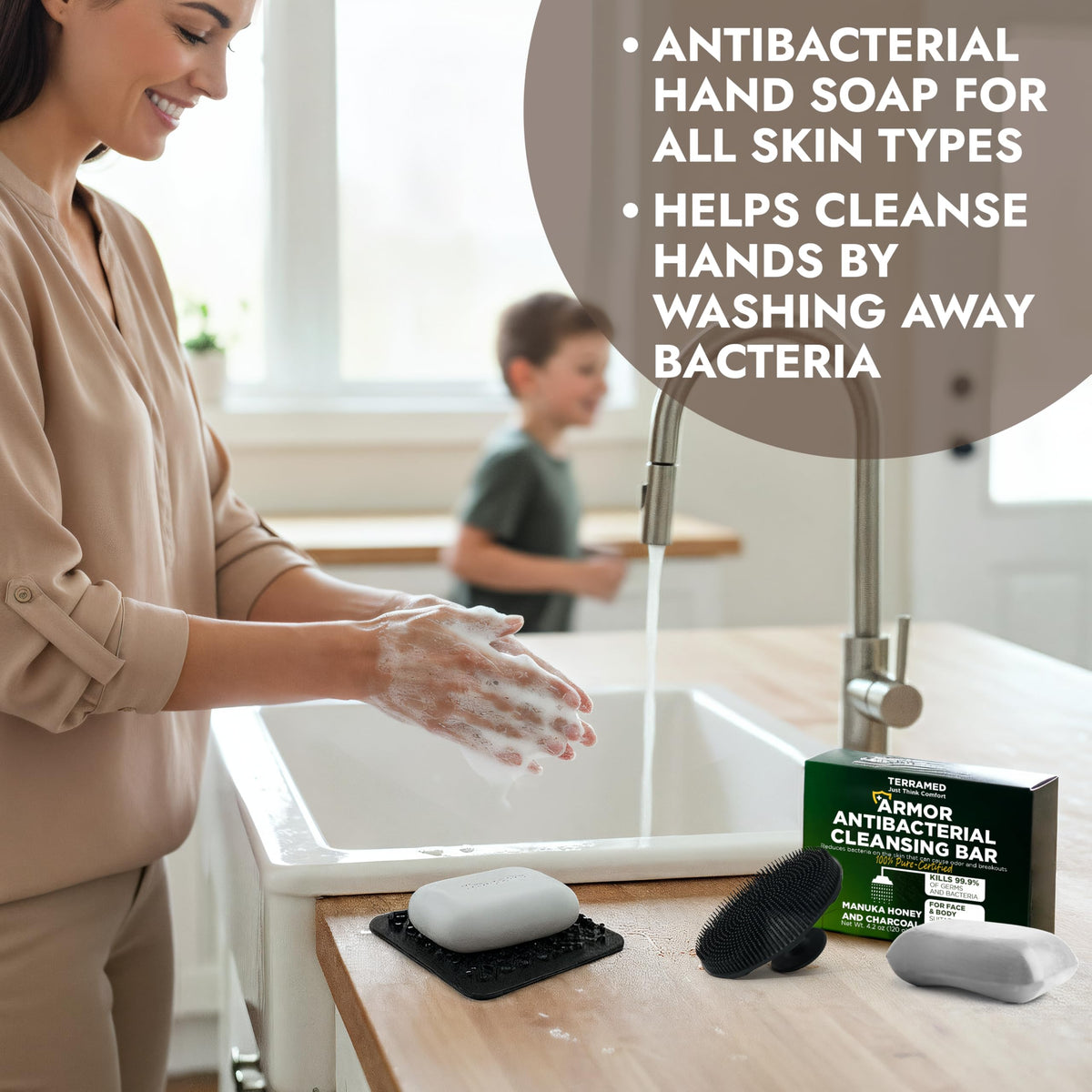 Terramed soap bar after-use lather shows gentle hydration.