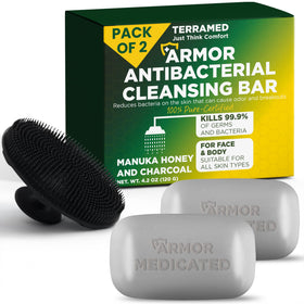 Terramed antibacterial soap bar front view with two bars for daily cleansing.