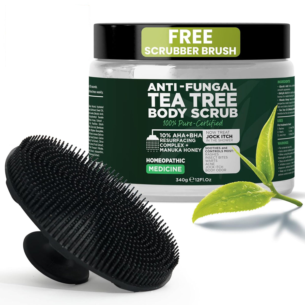 Terramed Just Think Comfort antifungal body scrub bottle promises soothing cleanse for irritated skin