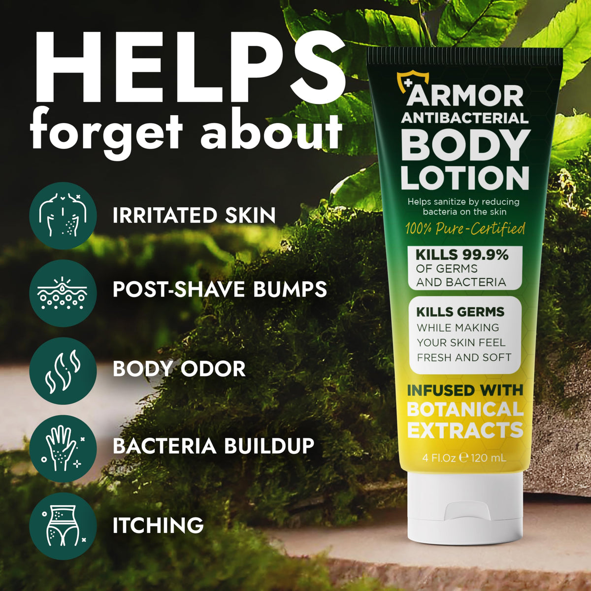 Close-up of lotion bottle dispensing a fast-absorbing formula