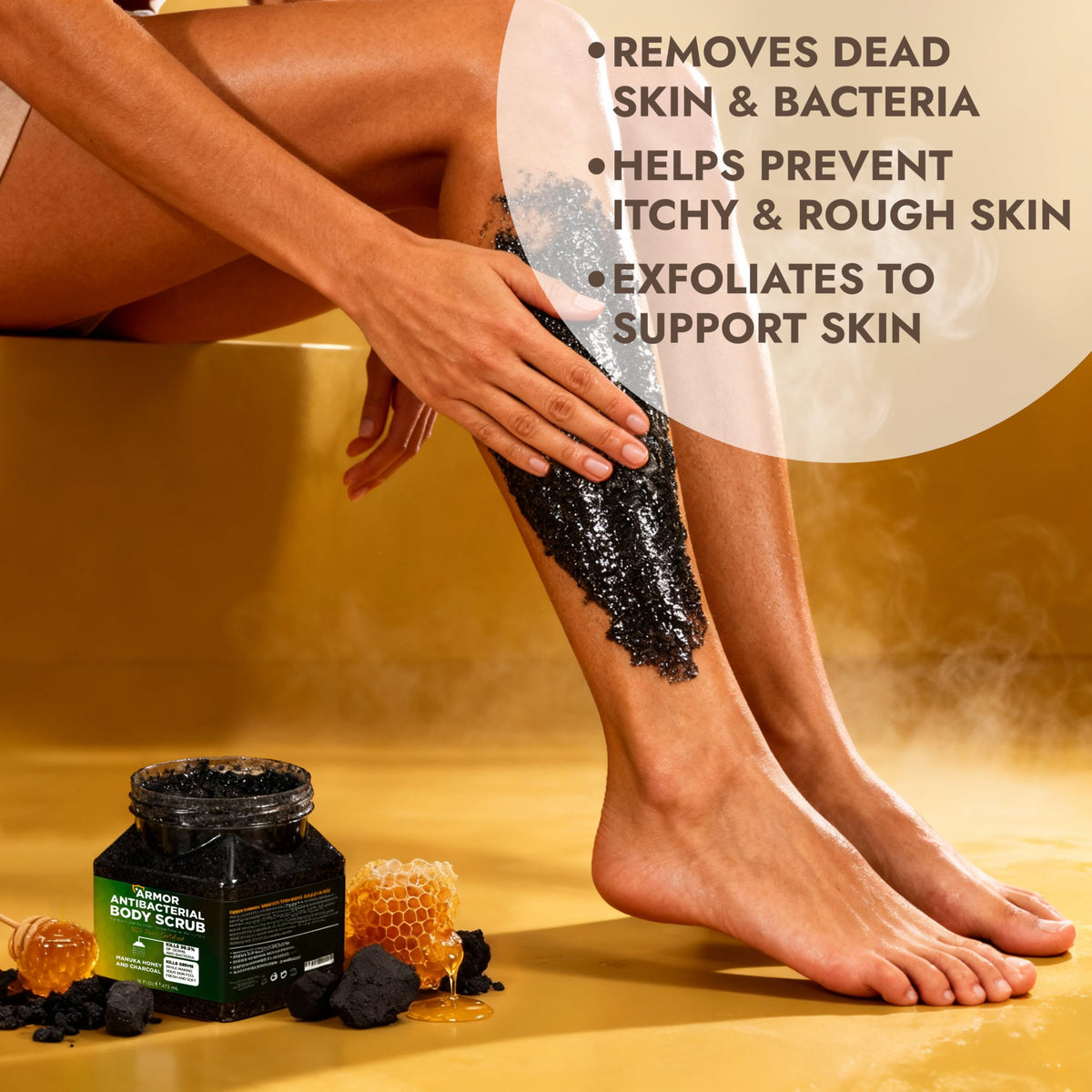 Terramed Just Think Comfort daily-use scrub supports smooth skin after shower or gym sessions.