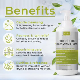 Terramed Just Think Comfort Folliculitis Body Wash foam providing soothing cleansing.