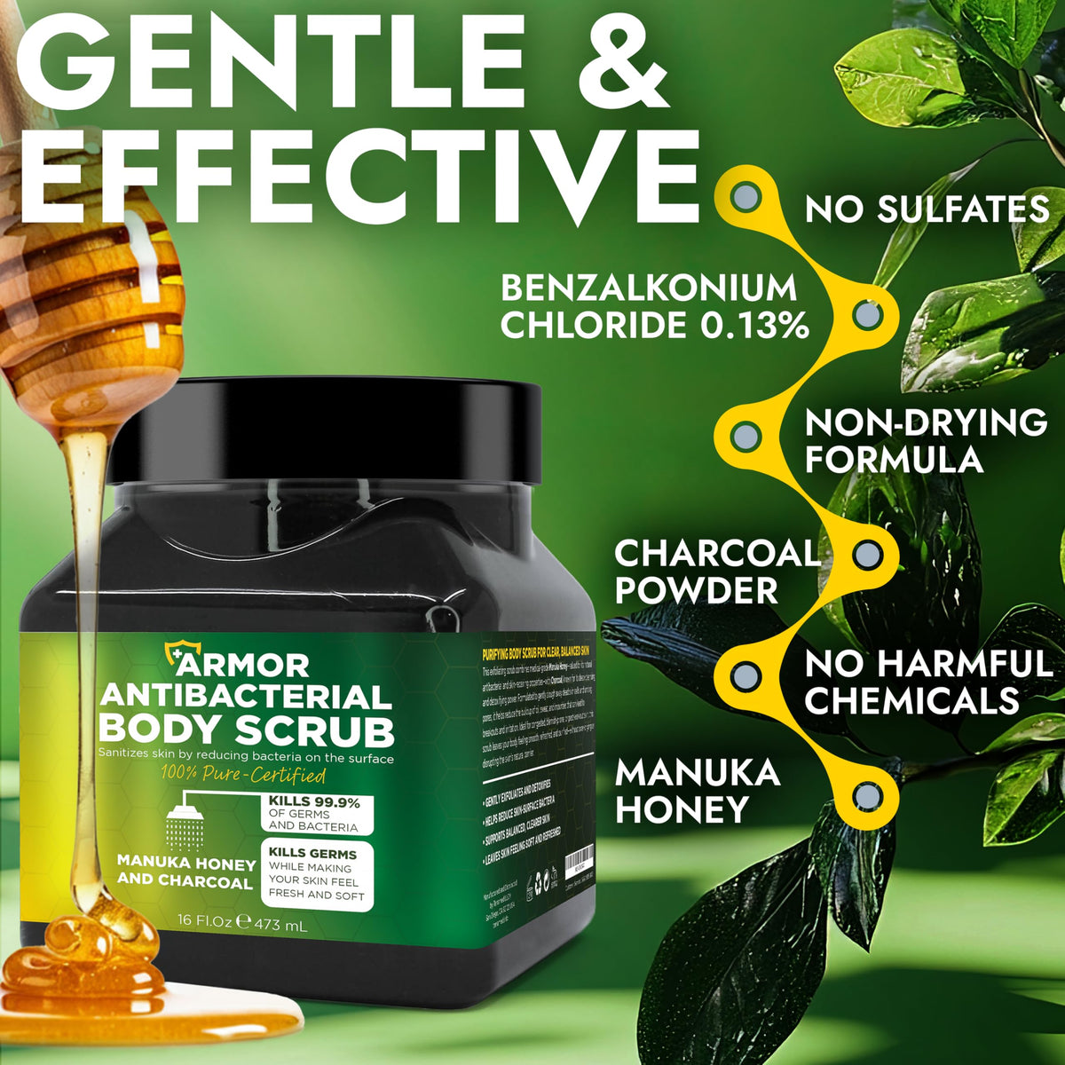 Terramed Just Think Comfort Manuka honey swirl scrub promotes moisturized skin after use.