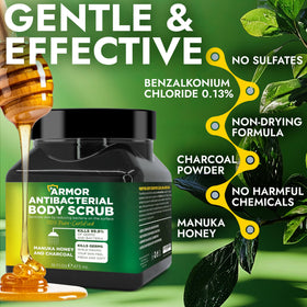 Terramed Just Think Comfort Manuka honey swirl scrub promotes moisturized skin after use.
