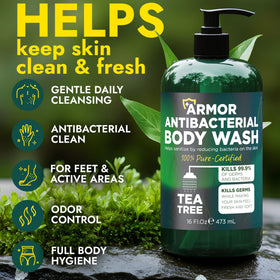 Terramed Just Think Comfort bottle pour showing rich lather for daily cleansing and odor control.