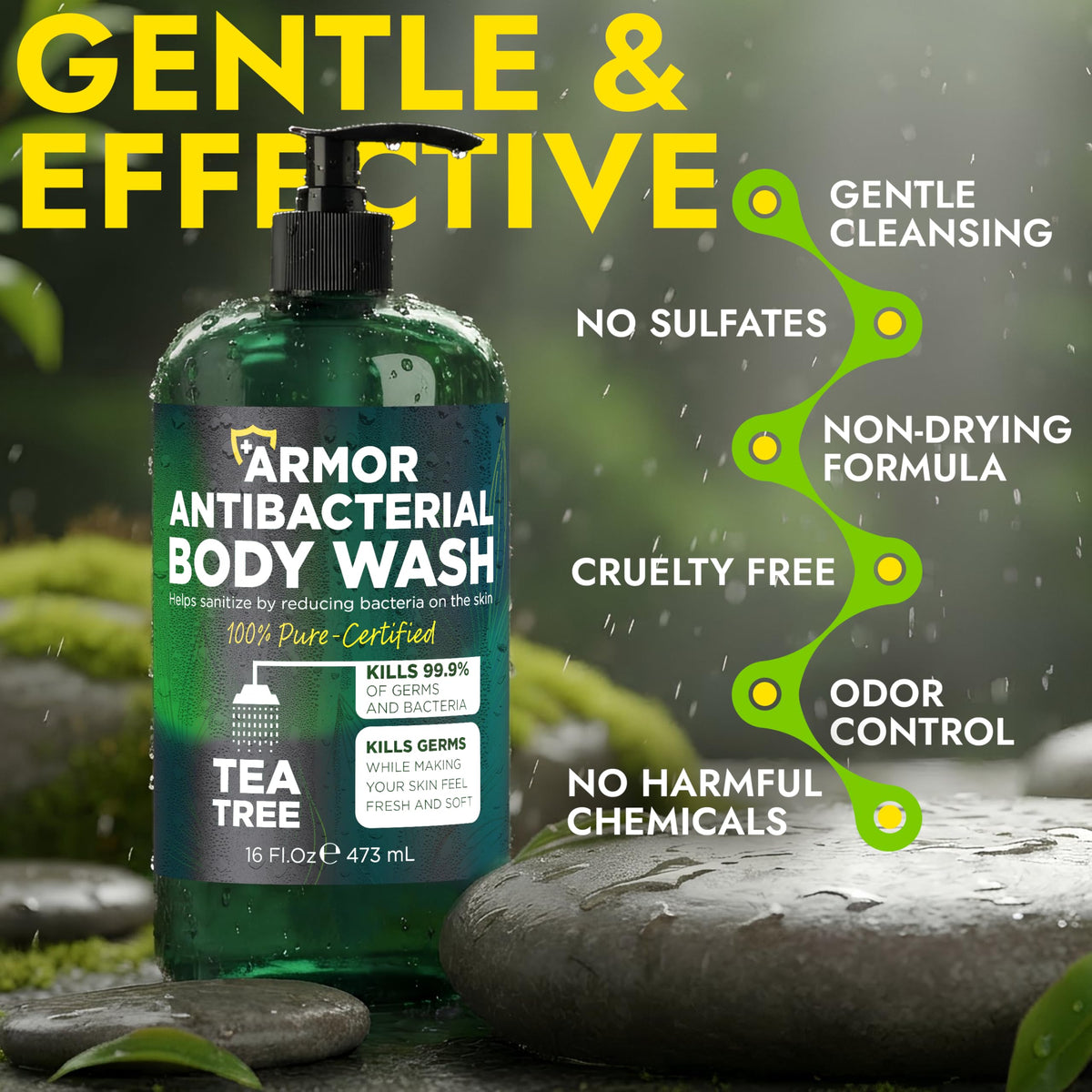 Terramed Just Think Comfort label close-up highlighting tea tree oil benefits.