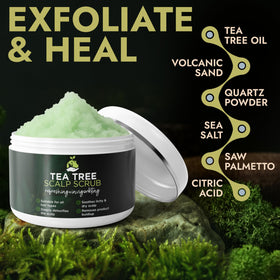 Terramed Just Think Comfort Tea Tree Scalp Scrub applied to scalp for soothing cleansing.