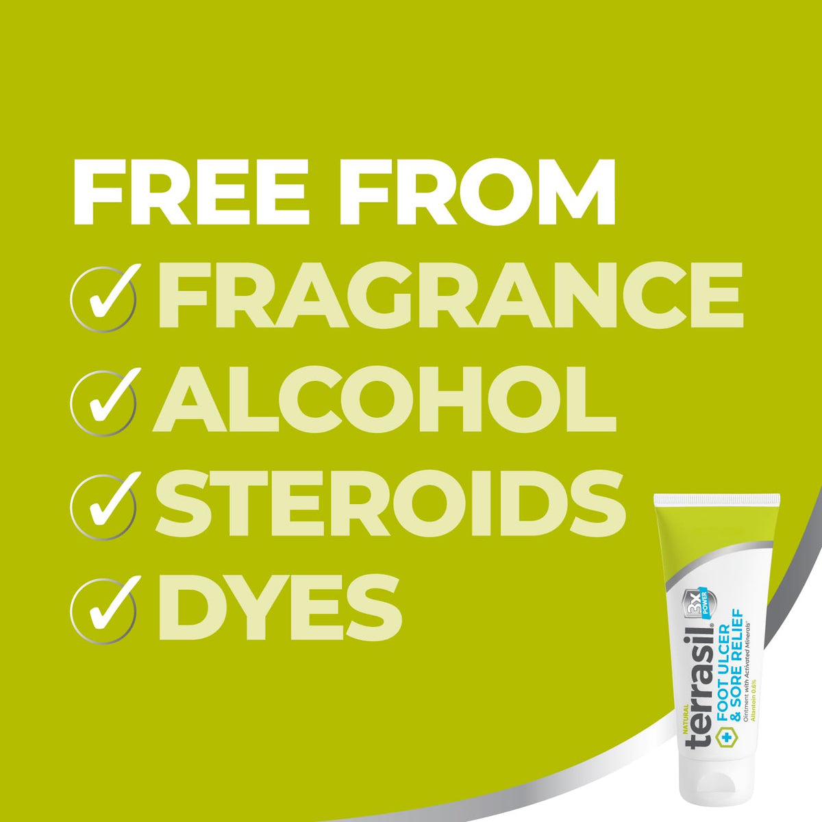 Terrasil allantoin and natural oils on label illustrate gentle skin relief.
