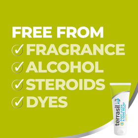 Terrasil allantoin and natural oils on label illustrate gentle skin relief.