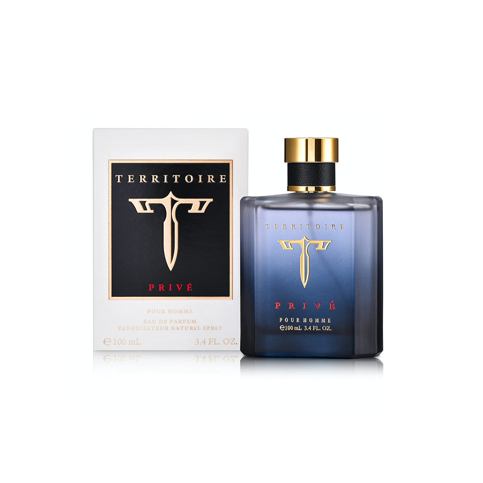 Territoire Prive bottle close-up highlighting a modern, versatile fragrance for everyday confidence.