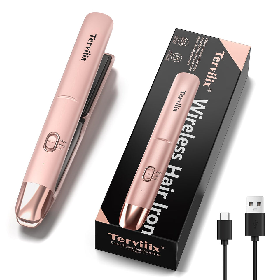 Terviiix cordless hair straightener charging case close-up for portable travel styling.