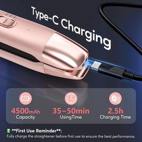 Terviiix cordless hair straightener heat-up indicator on display for quick styling.