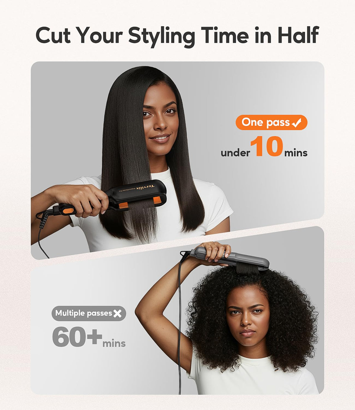 Terviiix flat iron offers 300–450°F heat settings for different hair types.