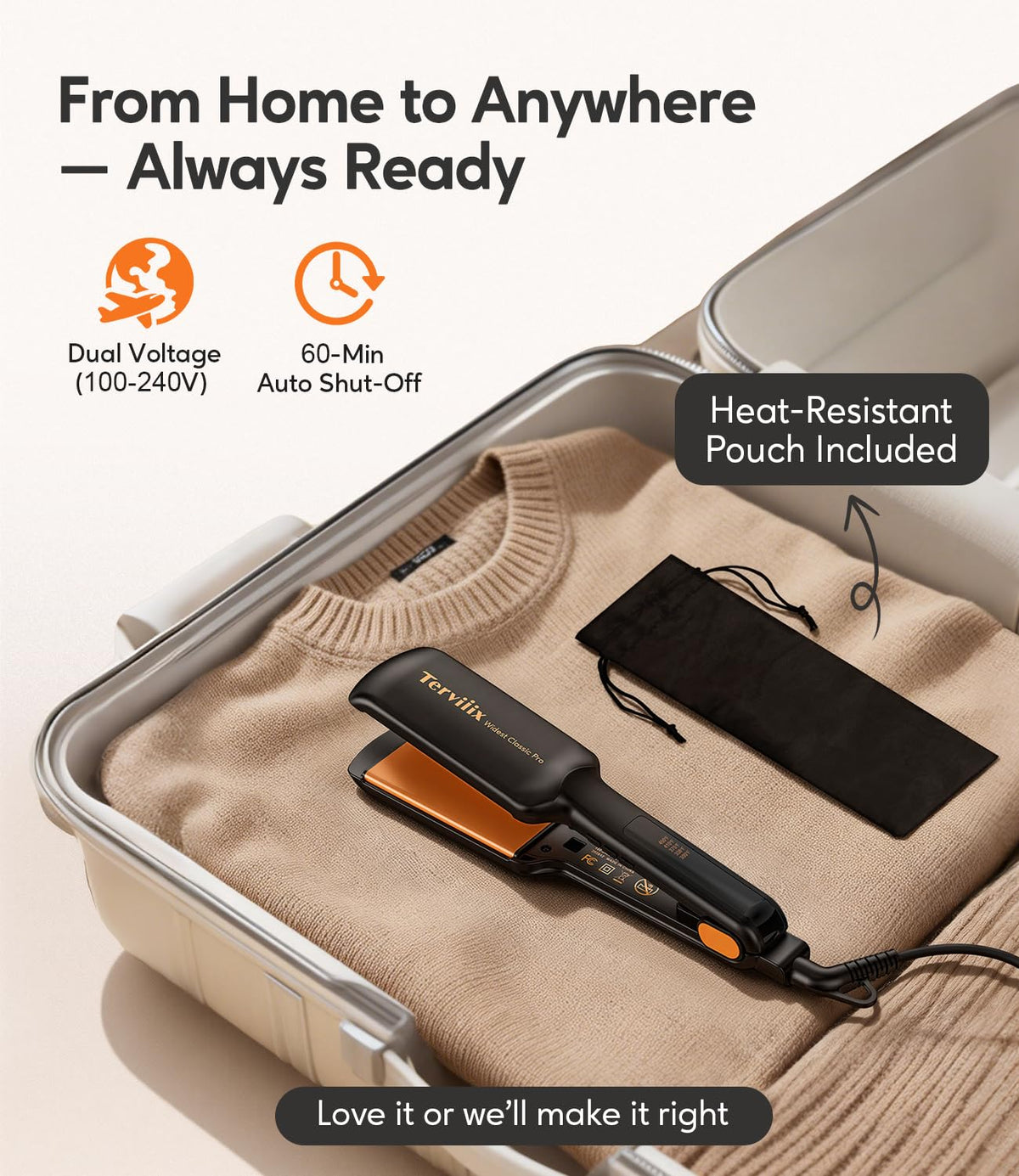 Terviiix heat-resistant storage pouch included for easy packing.