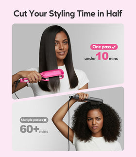 Terviiix pink flat iron at high heat up to 450F for thick curls.
