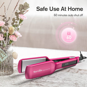 Terviiix pink flat iron cool-touch tip for safe handling.