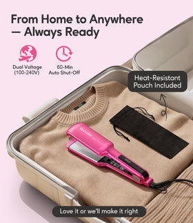 Terviiix pink flat iron with floating plates adapting to hair thickness.