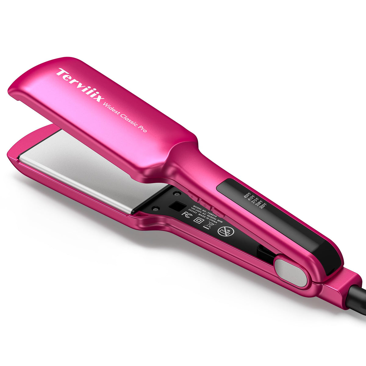 Terviiix pink flat iron stored in heat-resistant pouch for travel.