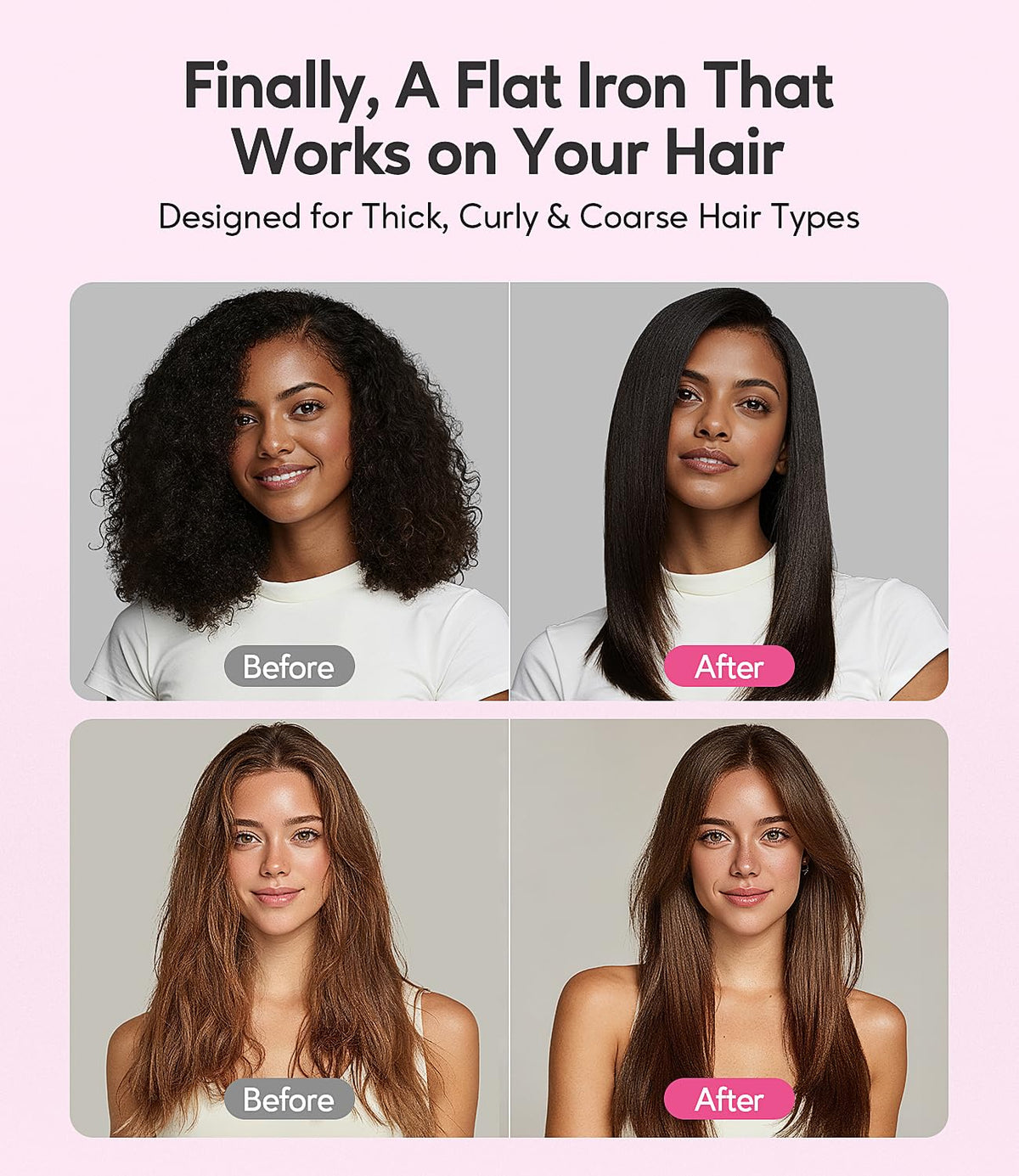 Terviiix pink flat iron showing rapid 30-second heat-up for busy mornings.