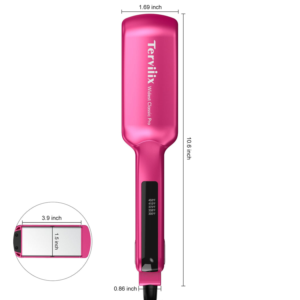 Terviiix pink flat iron with 6.5ft swivel cord for flexible use.