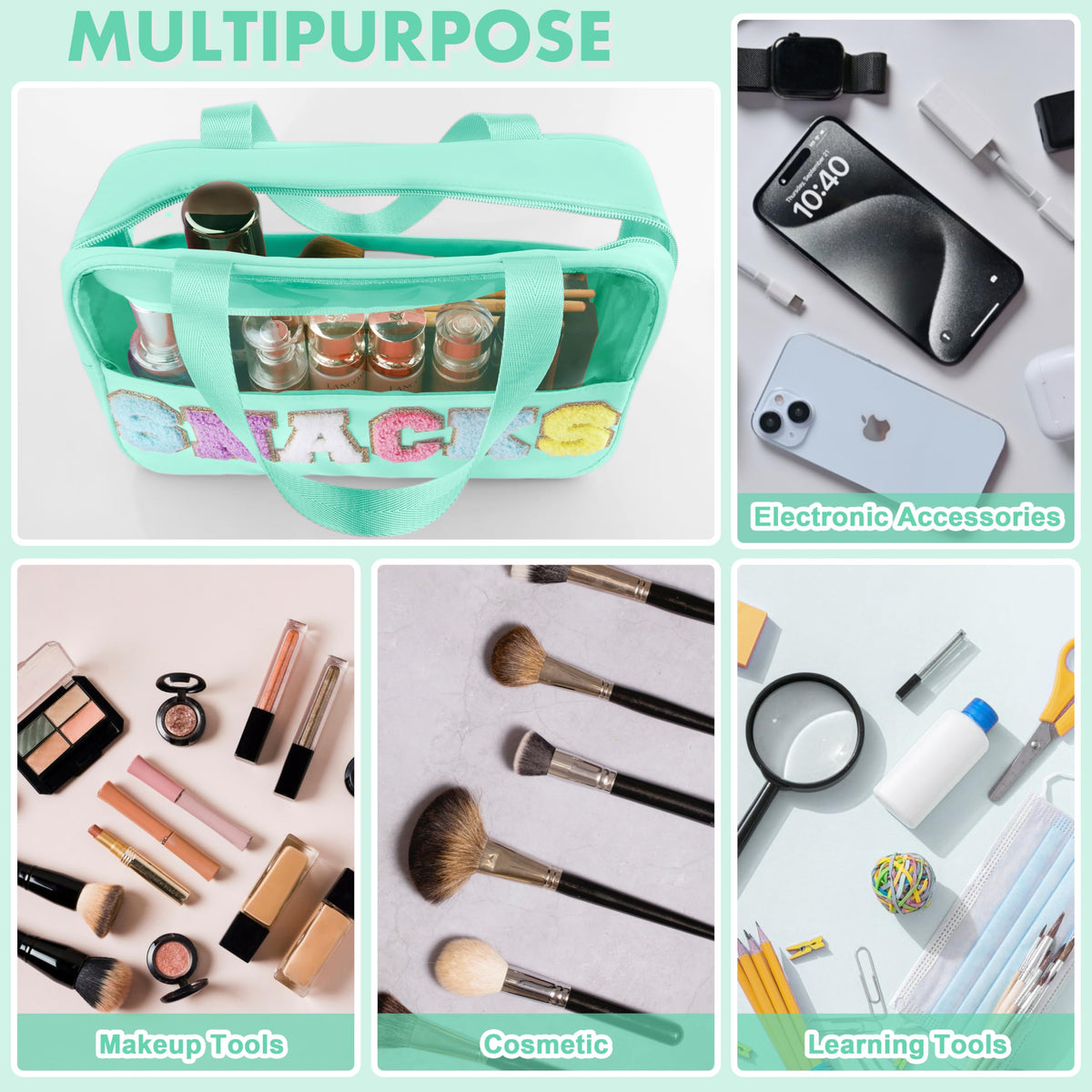 TESAFNG large-capacity travel bag fits cosmetics, snacks, toiletries, and daily essentials.