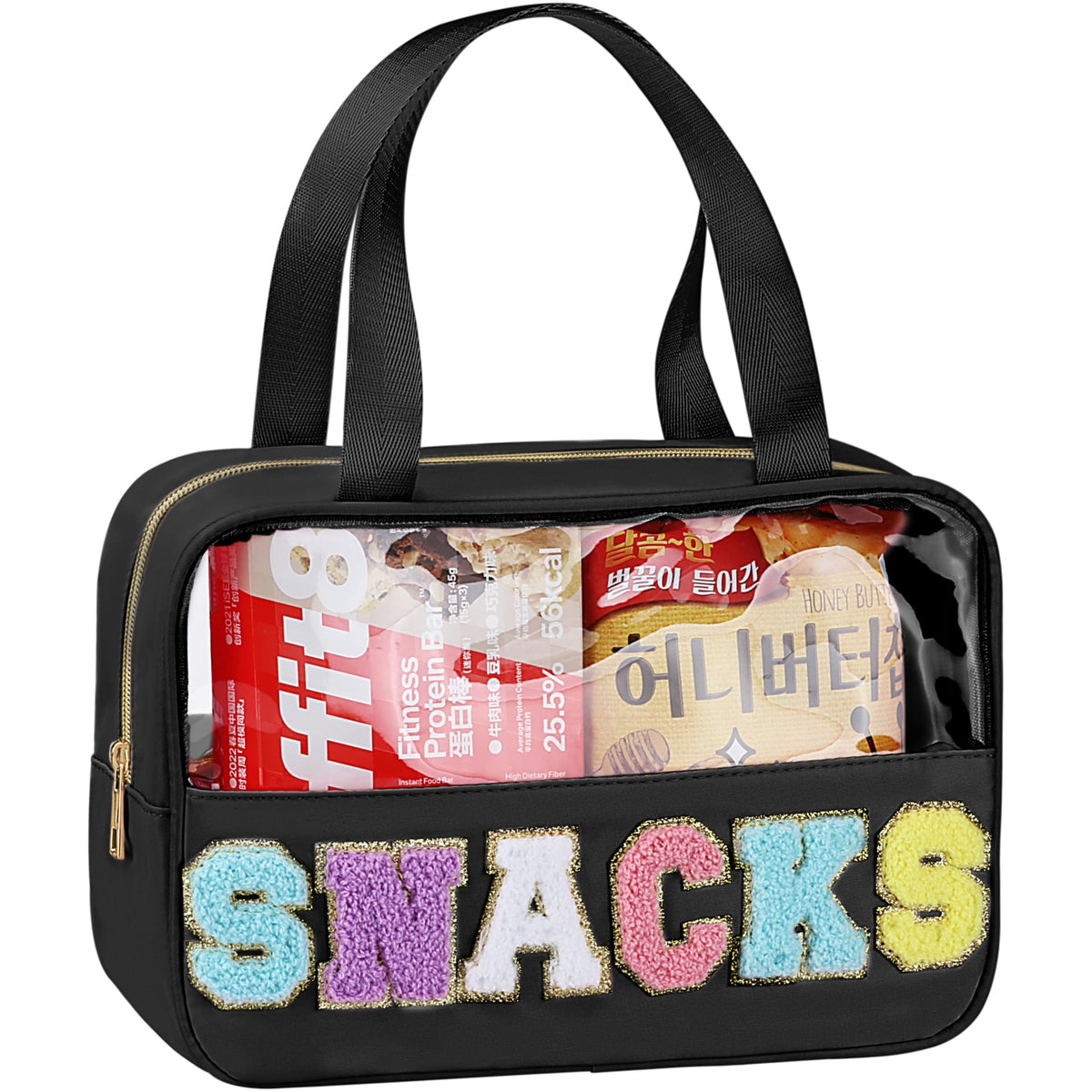 TESAFNG snack bag with chenille patch; durable and stylish on the go.