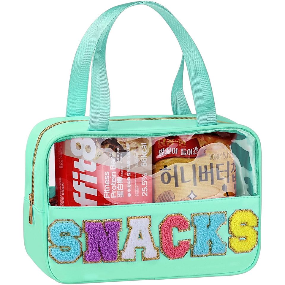 TESAFNG Snack Bag Travel with chenille patch for easy item identification on the go.