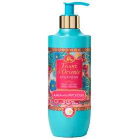 Tesori d’Oriente Ayurveda Body Lotion bottle shows quick absorption for daily hydration.