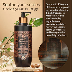 Hands applying Tesori d’Oriente Hammam Body Lotion to skin for massage