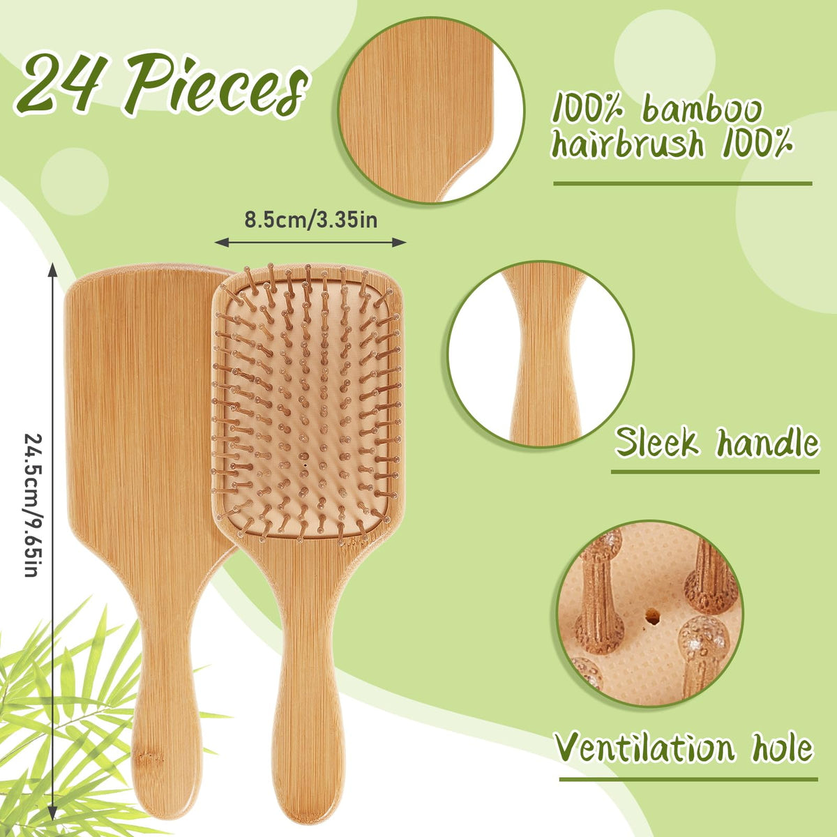 Tessco for you bamboo paddle brush design highlights smooth detangling shape.